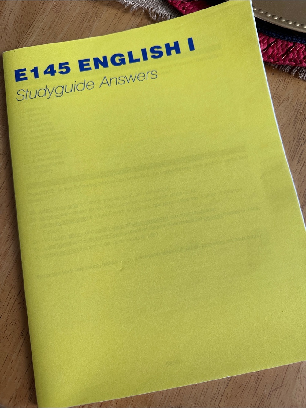 E145 English I Study Guide Answer Key- Yellow